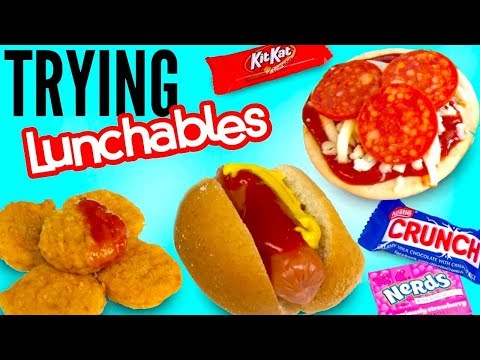 TRYING WEIRD LUNCHABLES! - Tiny Pizza, Candy, Chicken Nuggets, & Nachos Taste Test! Video