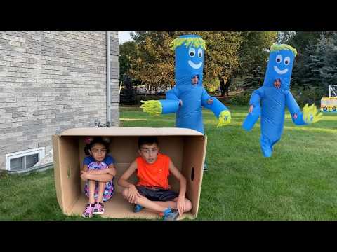 Heidi and Zidane play hide and seek with toy fish - Funny Stories with Heidi and Zidane