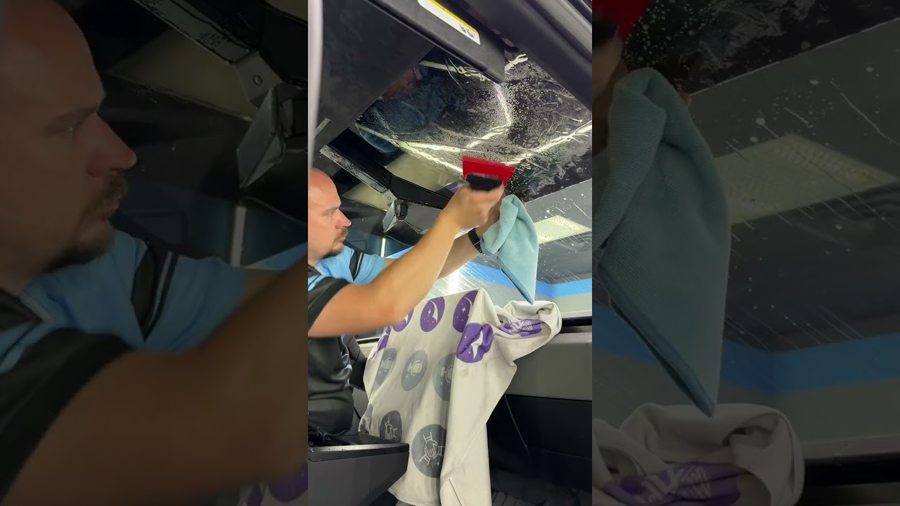 Wayne installing Cybertruck visor ceramic window tint Chattanooga TN