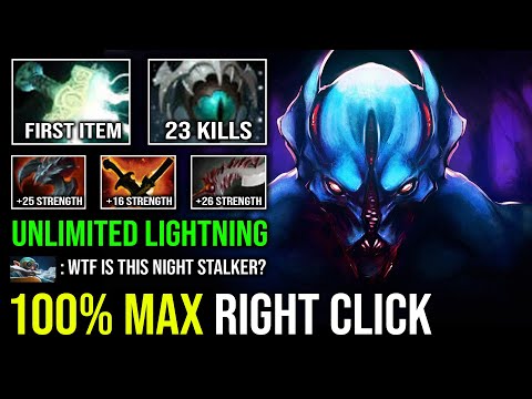 WTF 100% Unlimited Lightning Max Attack Speed 1v5 Safelane Right Click Night Stalker Carry Dota 2
