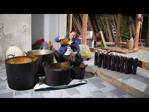 Day 2 Continue building doors and walls - Prepare molasses to sell at tomorrow's fair. Ly Tieu Tuyet