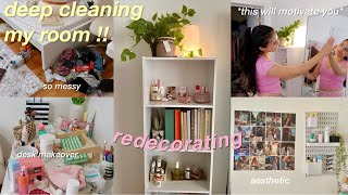 DEEP CLEAN and ORGANIZE MY ROOM with me 🧼 redecorating, cleaning motivation, satisfying