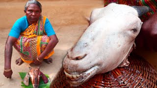 How to Clean and Cook mutton head prepared by Tribal village grandmother in their cooking process