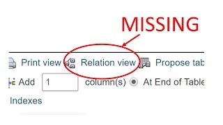 Relation view missing phpMyAdmin fix