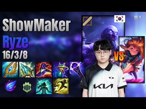 ShowMaker Mid Ryze vs Zoe lol KR solo rank Full Game 16.1 | 쇼메이커 라이즈 vs 조이