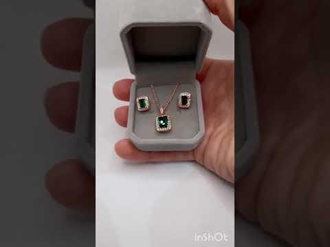 Подарок девушке Классический набор "Изумрудная классика" серьги колье медзолото 18К с цирконами в коробочке - фото 2 - id-p1458232023