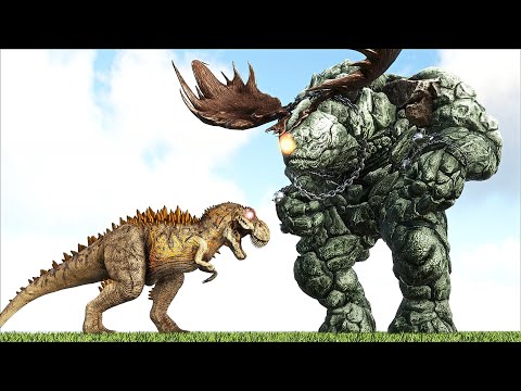 SCP-2317-K CYCLOPS ROCK GOLEM BOSS VS ALPHA 06 JURASSIC PARK BOSS (ARK SURVIVAL EVOLVED BATTLE)