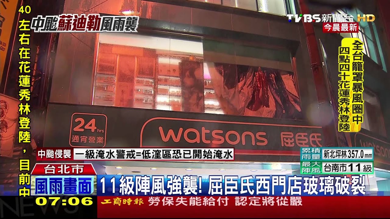 11級陣風強襲! 屈臣氏西門店玻璃破裂