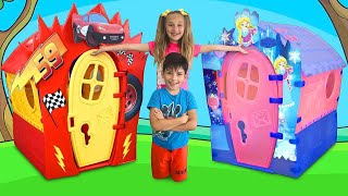 Sasha and Max repair colored playhouses