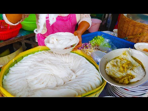 My Favorite Rice Noodle With Fish Green Curry - Nom Banhjok Samlor Khmer - Phnom Penh Street Food