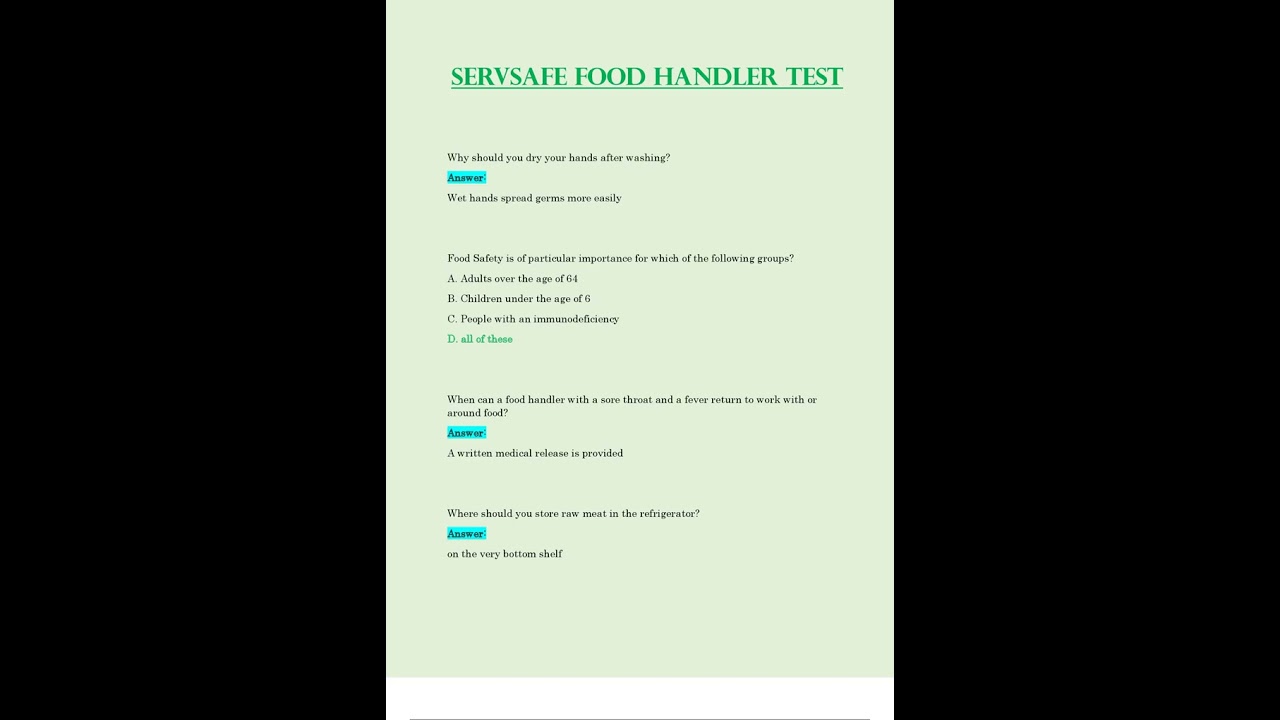 ServSafe Food Handler Test   All Correct ; Graded A 2023 2024