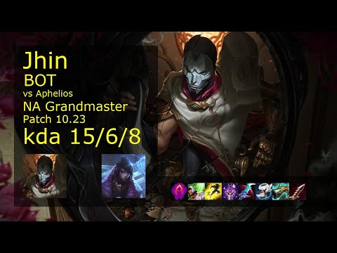 Jhin ADC vs Aphelios - NA Grandmaster 15/6/8 Patch 10.23 Gameplay