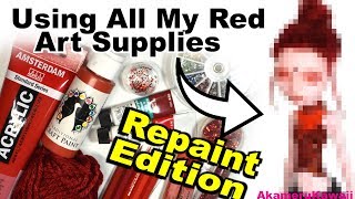 Repainting Using All My Red Art Supplies - Doll Repaint Tutorial