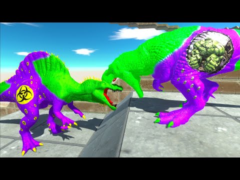 HULK T-REX vs TOXIC SPINOSAURUS DEATH FALL - Animal Revolt Battle Simulator