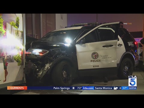 Police SUV slams into building during stolen vehicle pursuit in downtown L.A.