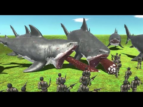 Under Attack Super Megalodon Shark VS Super Military Trains Dinosaur Animal Revolt Battle Simulator