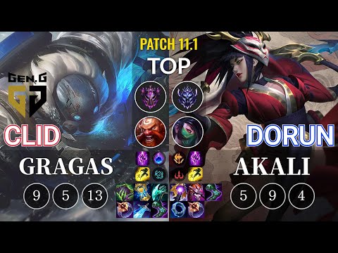 GEN Clid Gragas vs DoRun Akali Top - KR Patch 11.1