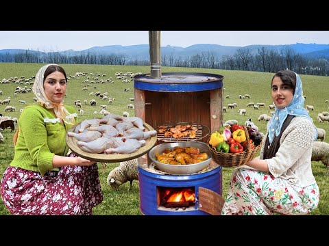 Authentic Rural Iranian Cooking : Chicken & Barberry Rice  Baked in a Barrel Oven