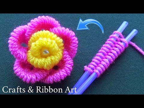 Easy Woolen Craft Ideas with Straw - DIY Woolen Rose - Hand Embroidery Amazing Trick - Sewing Hack