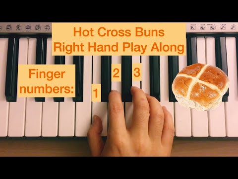 Piano Lesson 2: How to play the first song Hot Cross Buns with the right hand (play along tutorial)