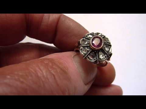 Large Antique Russian 10ct Gold, Diamond & Ruby Ring. Size. O/P