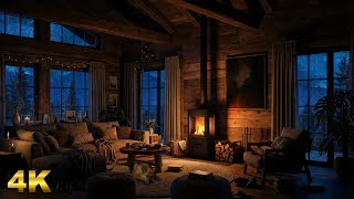 Rain Outside, Firelight Inside | A Quiet Evening Turning into Night in a Cozy Cabin
