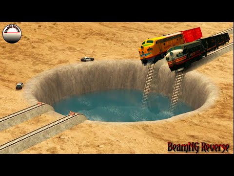 Trains vs Giant Water Pit Crashes Reverse - BeamNG Drive