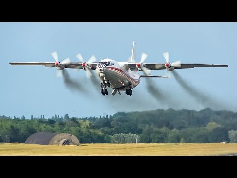 (4K) Incredible smokey Antonov AN-12 landing and take-off at Liège airport