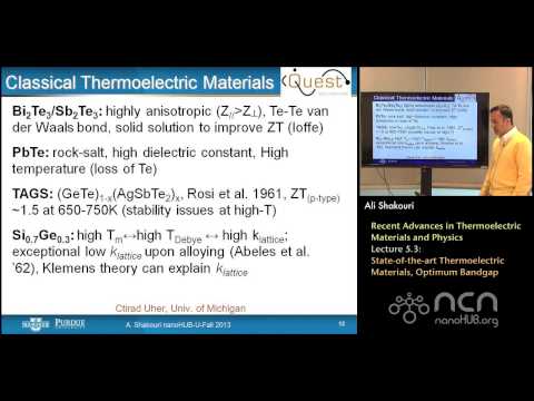 nanoHUB-U Thermoelectricity L5.3: Recent Advances - State-of-the-art Thermoelectric Materials