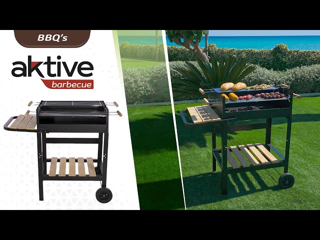 Vídeo relacionado con Aktive 52973 - Barbacoa carbón y leña 90x32x85 cm con control de temperatura y dos mangos extraíbles, 4 alturas regulables, 2 ruedas y asa de transporte, Fácil y rápida de montar