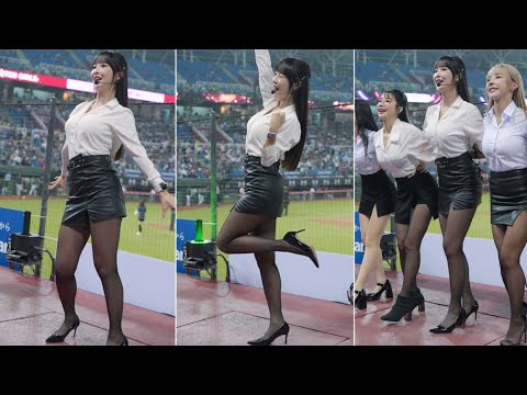20230428上班族趴 青埔棒球場 樂天 rakuten girls rina《樂天 ready go 最適合這打扮的娜個人~黑長直白襯衫黑窄裙+黑絲高跟 無敵的吧~》