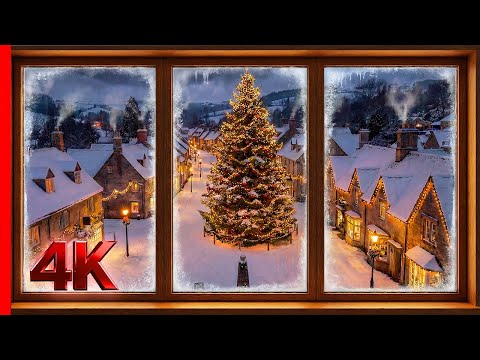 Christmas Snow Window 4K – Cozy Winter View with Soft Snowfall Ambience for Projector & TV