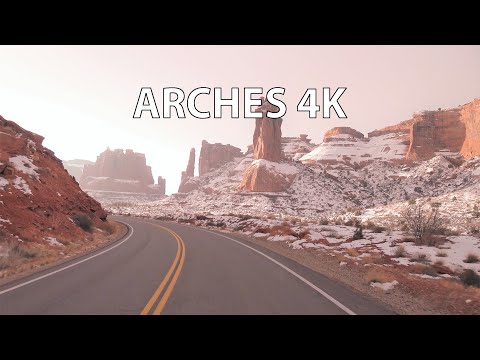Arches National Park 4K - Winter Sunrise - Scenic Drive - USA