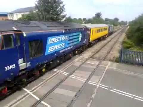 DRS 37405 & 37402 on a network rail test train at cheltenham spa Signal Box