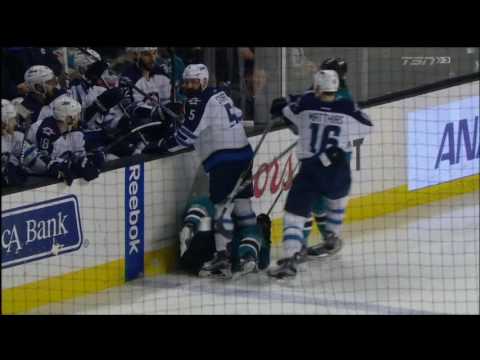 NHL #5 Mark Stuart bodychecks  #42 Joel Ward: January 16th, 2017