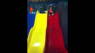 2-Year Old does the "Starfish" down the slide!  *Funny & Cute*