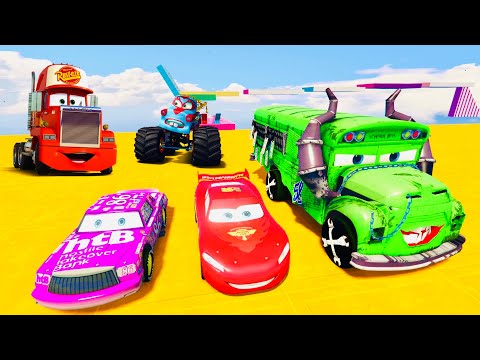 Crazy Track - Race All Disney Cars Lightning McQueen & Gale Beaufort Jerry Red FireTruck Mr Drippy