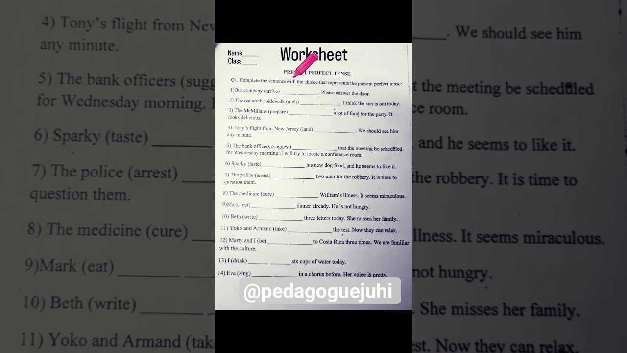 Present Perfect Tense//Grammar Worksheets 📑👍#english #grammar #worksheet #englishworkbook #learning