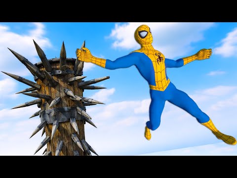 Epic Spider Man Ragdoll Physics – Spike Trap Experiment