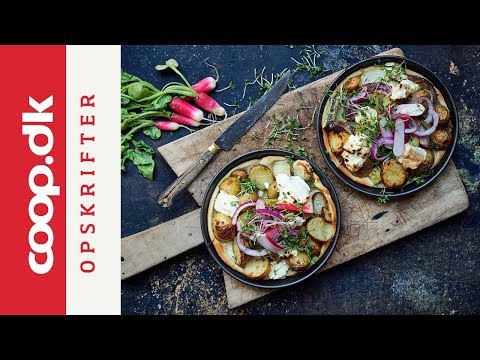 Sprød tærte med kartofler, radiser og rygeost
