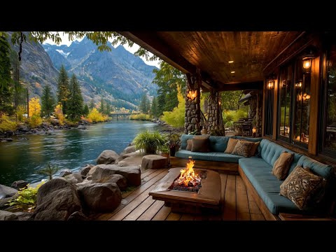 Cozy Riverside Cabin Porch | Firepit Ambience, Flowing River & Birds Sounds