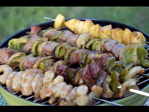 Bourbon-Pineapple Glaze Steak & Shrimp Kabobs Recipe