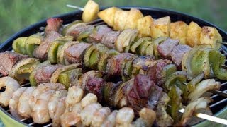 Bourbon-Pineapple Glaze Steak & Shrimp Kabobs Recipe