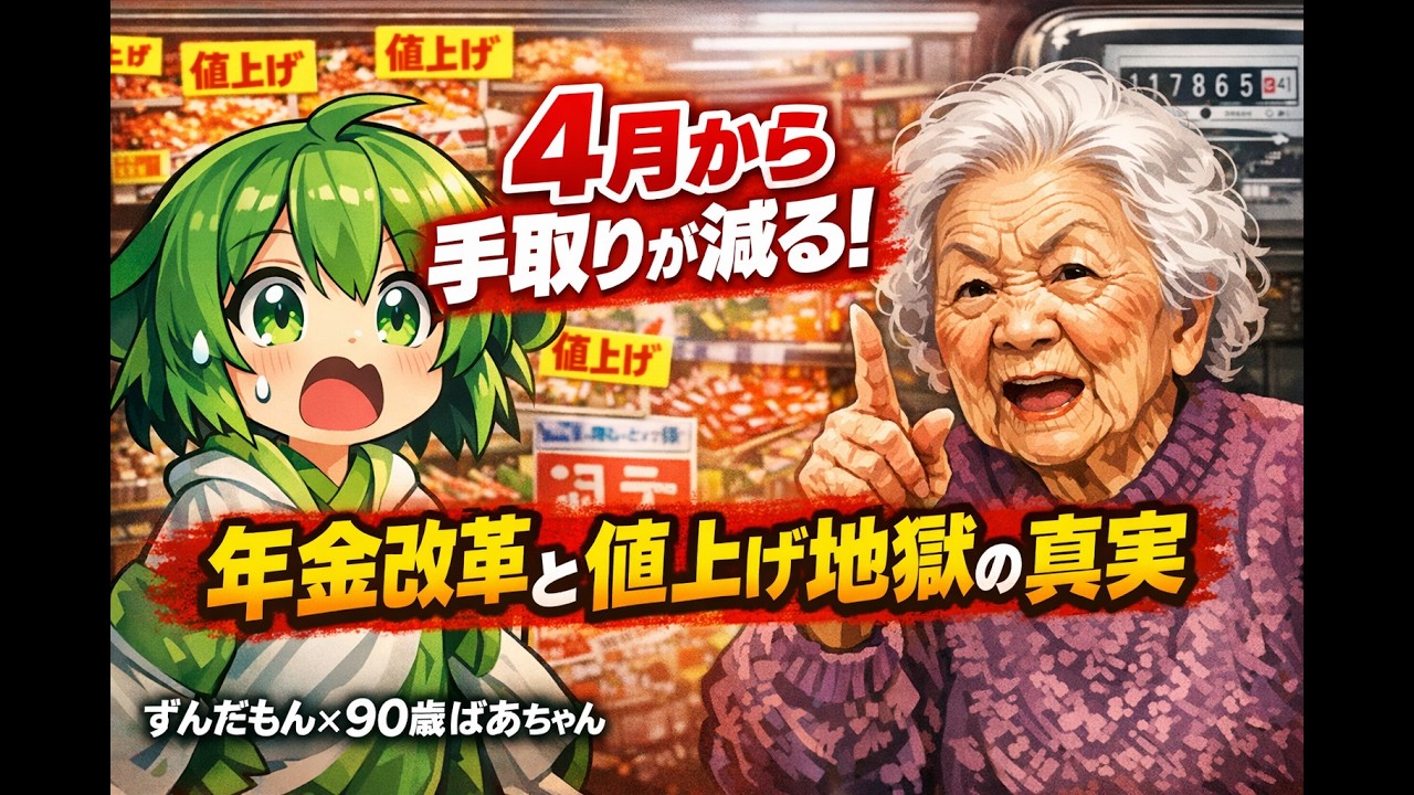 【ずんだもん×90歳ばあちゃん】4月から手取りが減る！年金改革と値上げ地獄の真実