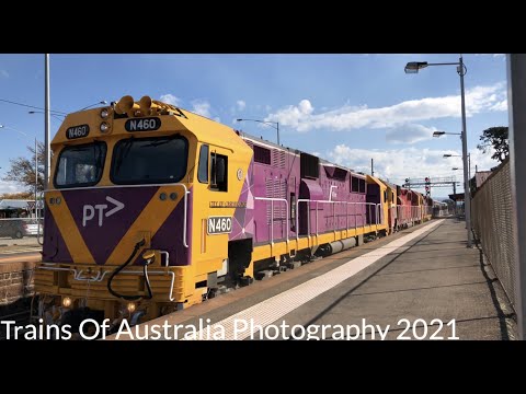 V/Line’s N460, N469 and N461 haul Carset SH35 as 8098 through Gisborne 02/04/2021