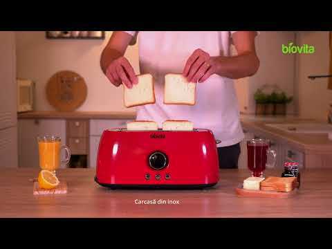 Prajitor de Paine cu 4 Felii Biovita CLASSIC-4, din Inox, 1500W, 6 Trepte, Afisaj Digital, Rosu - eMAG.ro