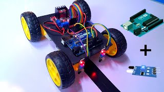 How to Make a Line Follower Robot Car with Arduino UNO, L298N Motor Driver, IR Sensor