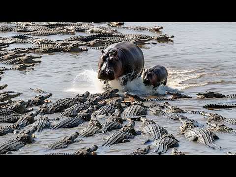 The Baby Hippo Is Caught! Dozens of Crocodiles Attack at Once!