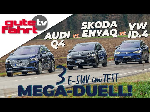 3 electric SUVs in MEGA TEST: VW ID.4 Pro vs. Audi Q4 40 E-Tron vs. Skoda Enyaq iV 80 | Range | R...