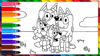 Vamos a dibujar a la familia del cachorro Bluey con brillantina | ¡Tutorial de dibujo fácil!